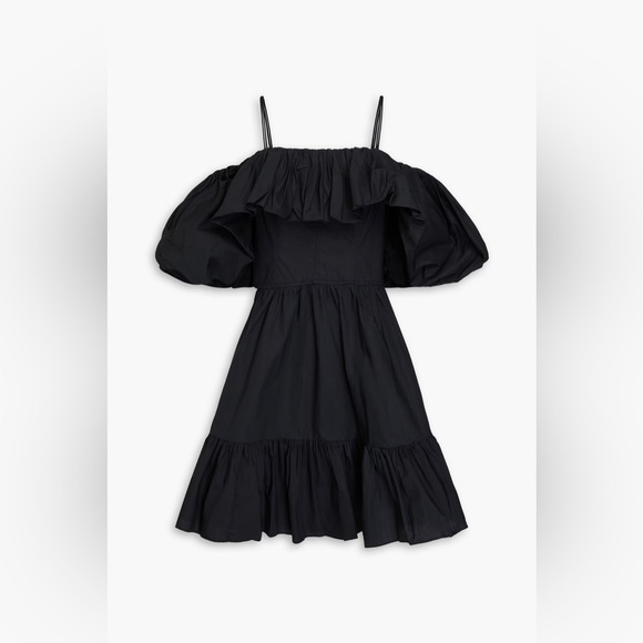 Ulla Johnson | Lila cold-shoulder gathered cotton-poplin mini dress In Black 2 - Picture 3 of 11